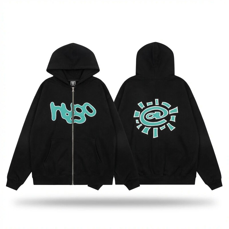 ADWYSD Sun Pattern Black Hoodie