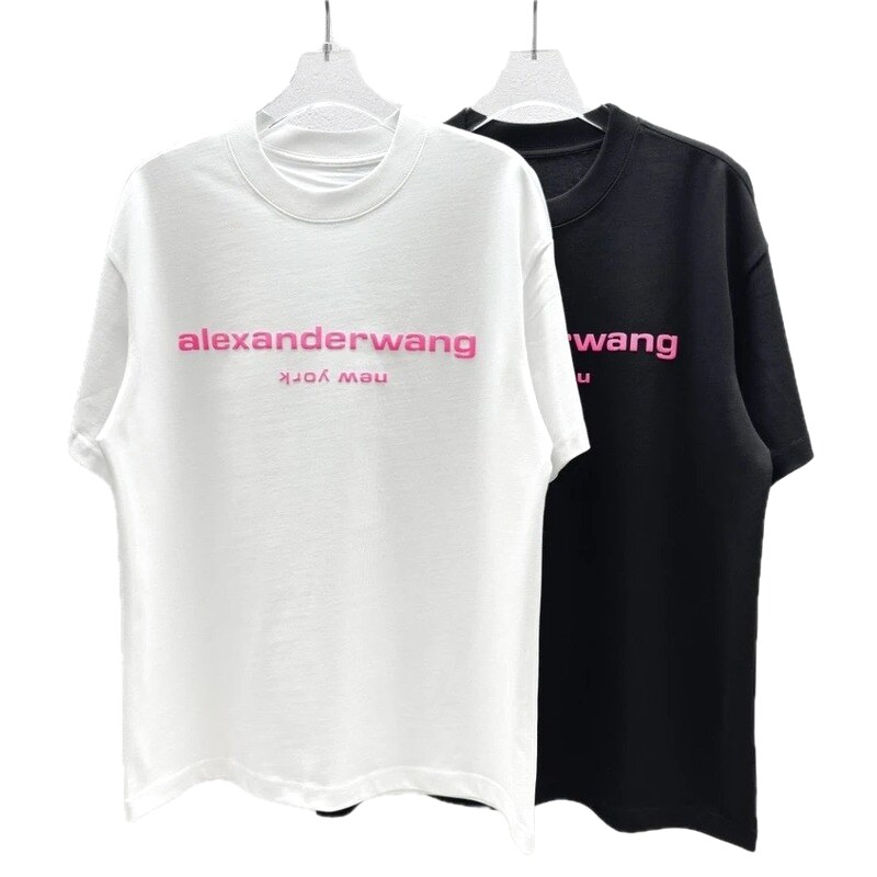 Alexander Wang Flocked Minimalist Style White Short-sleeve T-shirt