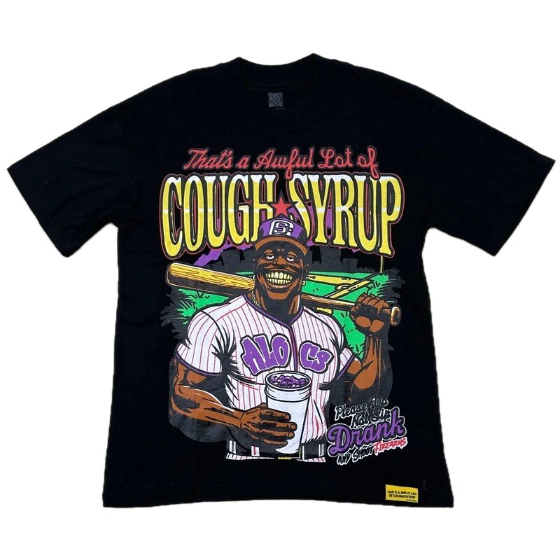 ALOCS American Retro Printed Black Short-sleeve T-shirt