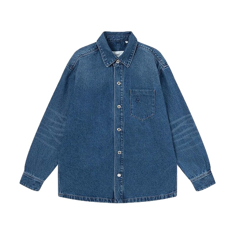 AMI Denim Style Dark Blue Shirt
