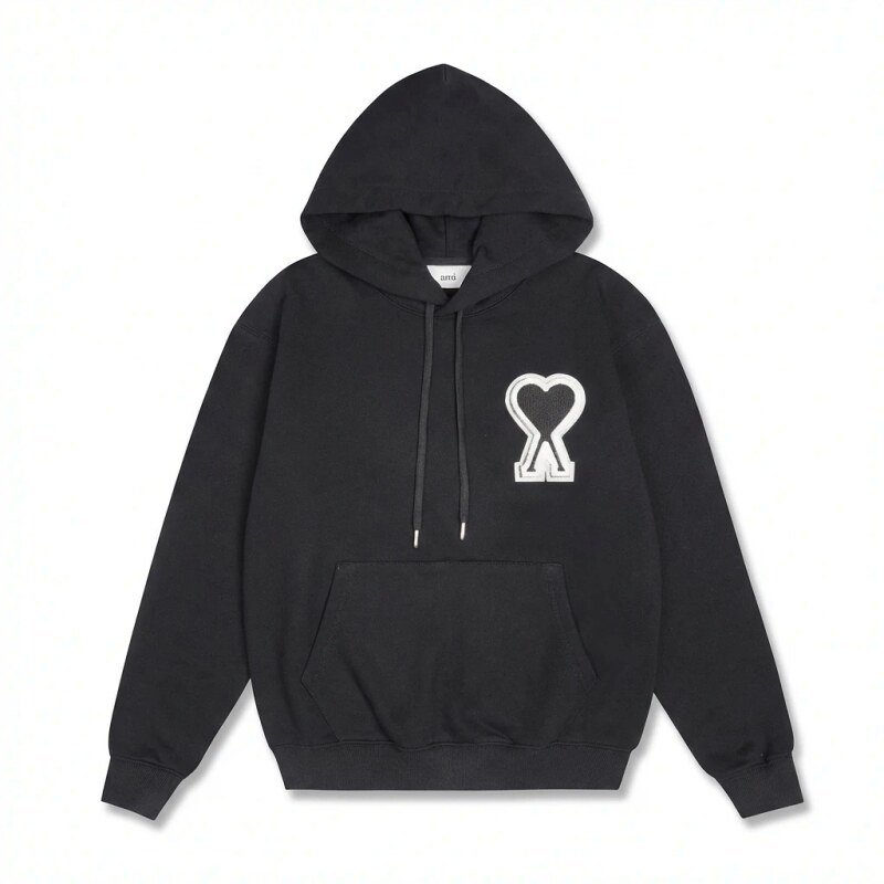 AMI Heart-shaped Pattern Black Hoodie