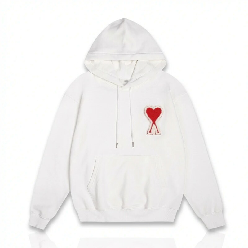 AMI Love Embroidery Simple Style White Hoodie