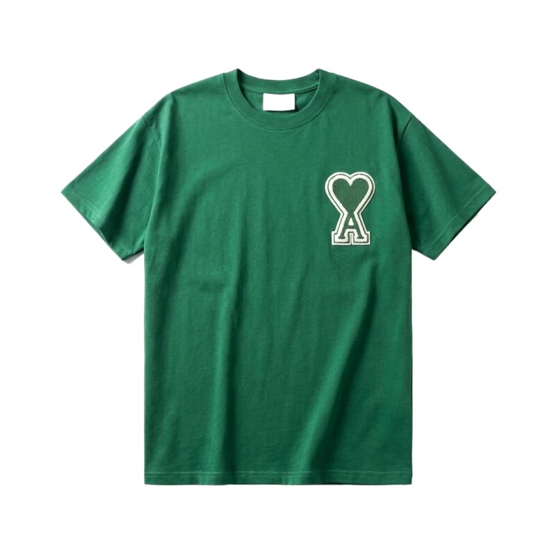 AMI Love Heart Pattern Green Short-sleeve T-shirt