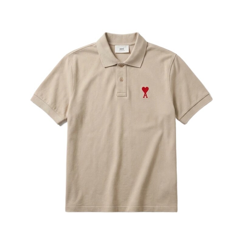 AMI Love Minimalist Style Beige Polo Shirt