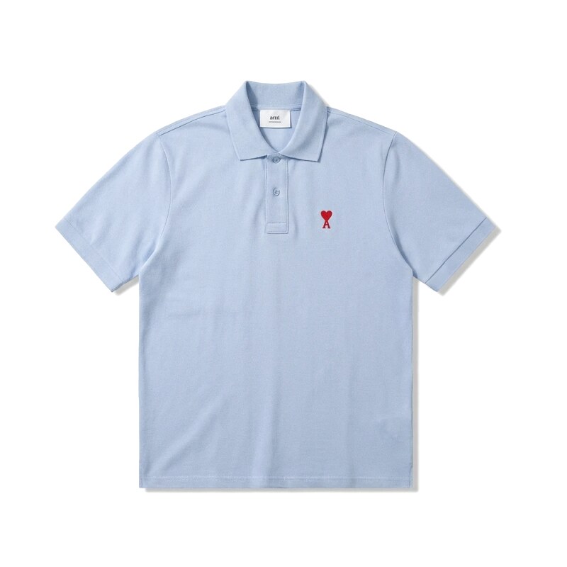 AMI Love Series Simple Style Blue Polo Shirt