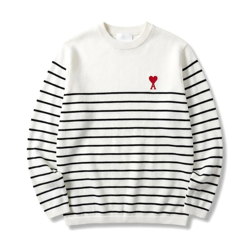 AMI striped minimalist style white sweater