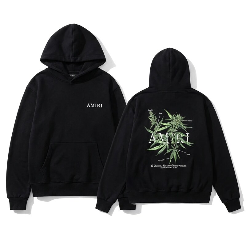 AMIRI Black Hoodie with Botanical Print Style