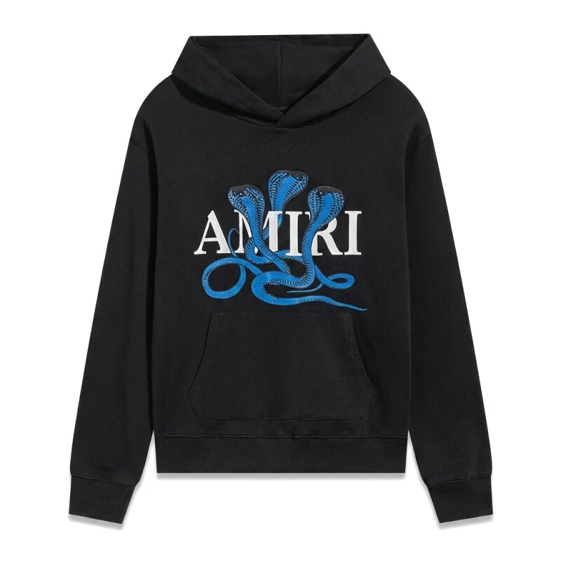 AMIRI black hoodie with snake - pattern printing