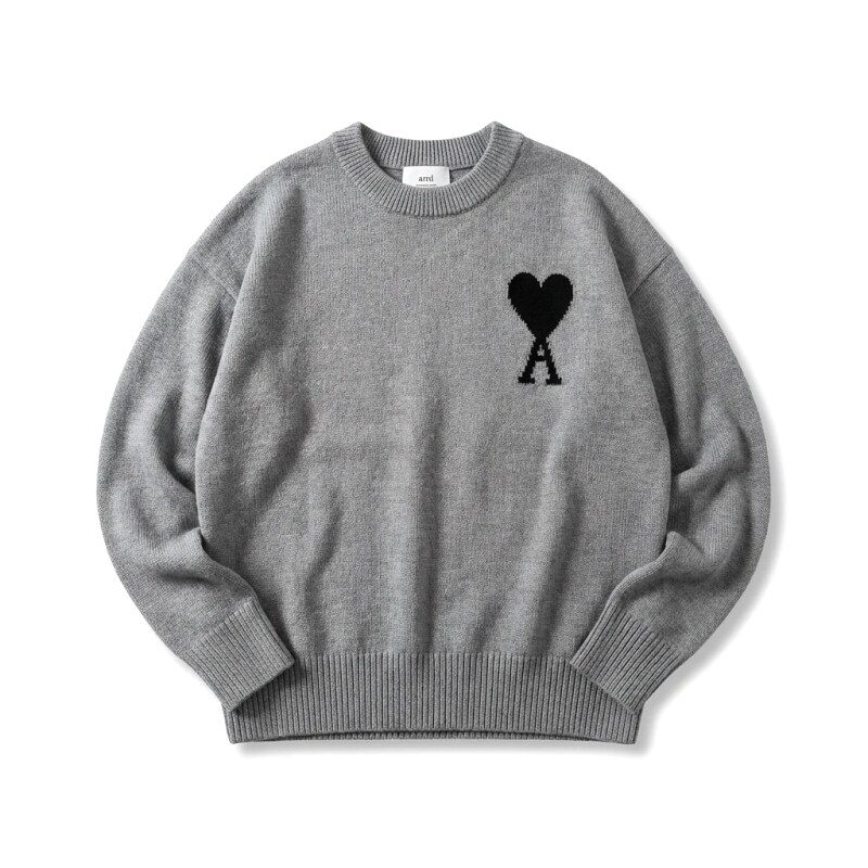 AMIRI Grey Knitted Sweater with Heart Pattern