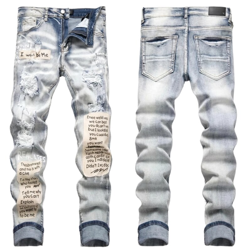 AMIRI light blue jeans with a hole - in - the - wind style