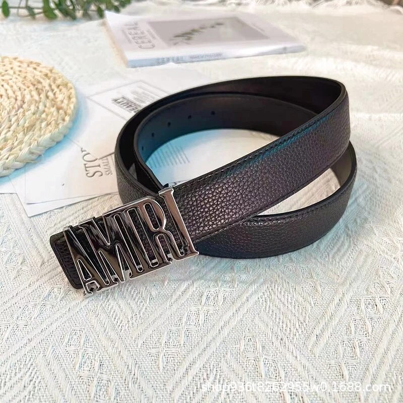 Amiri Resort Logo belt Black Belt Metallic for Travel Looks