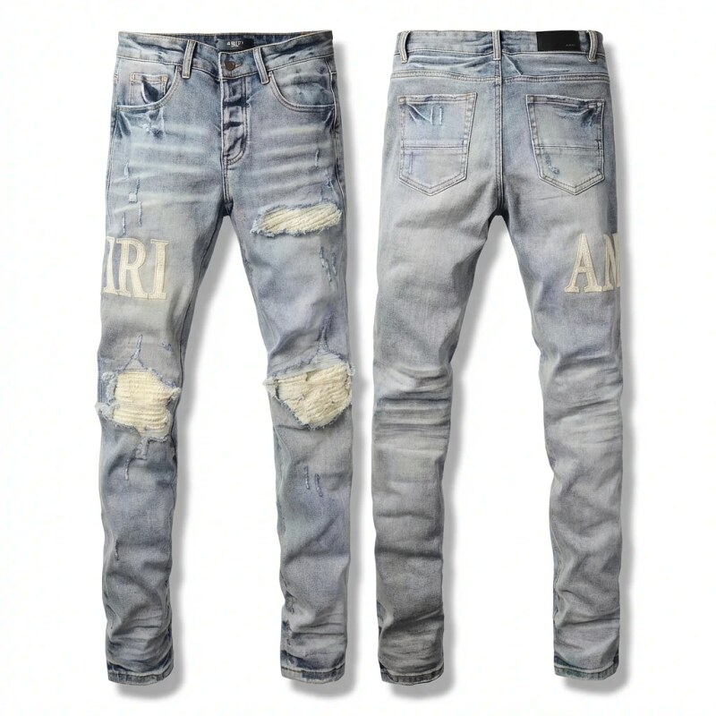 AMIRI Ripped Denim Blue Long Pants