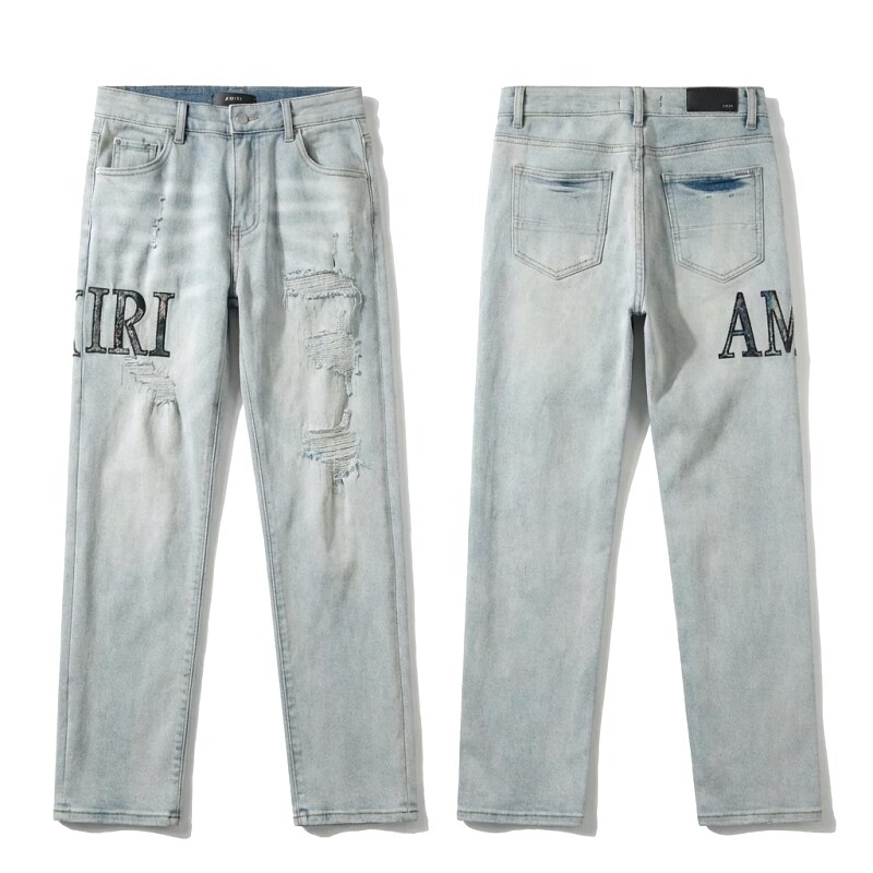 AMIRI ripped trendy light blue jeans
