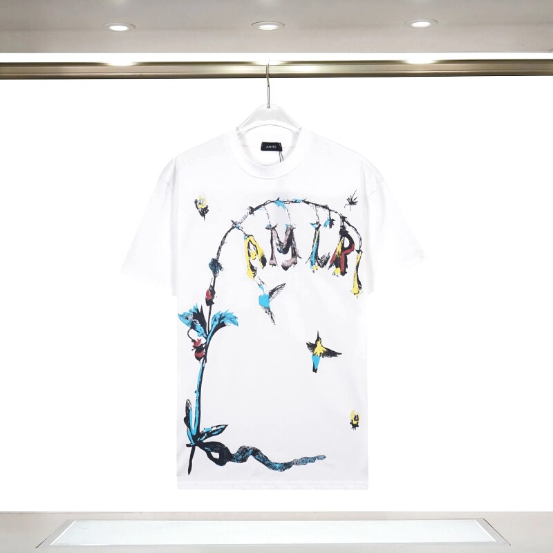 Amiri Streetwear Graphic T-shirt White Blue Amiri with Logo Accent