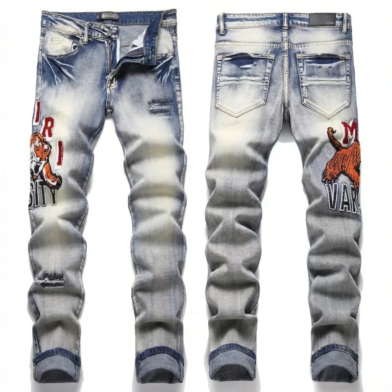 AMIRI Tiger Embroidery Denim Blue Jeans
