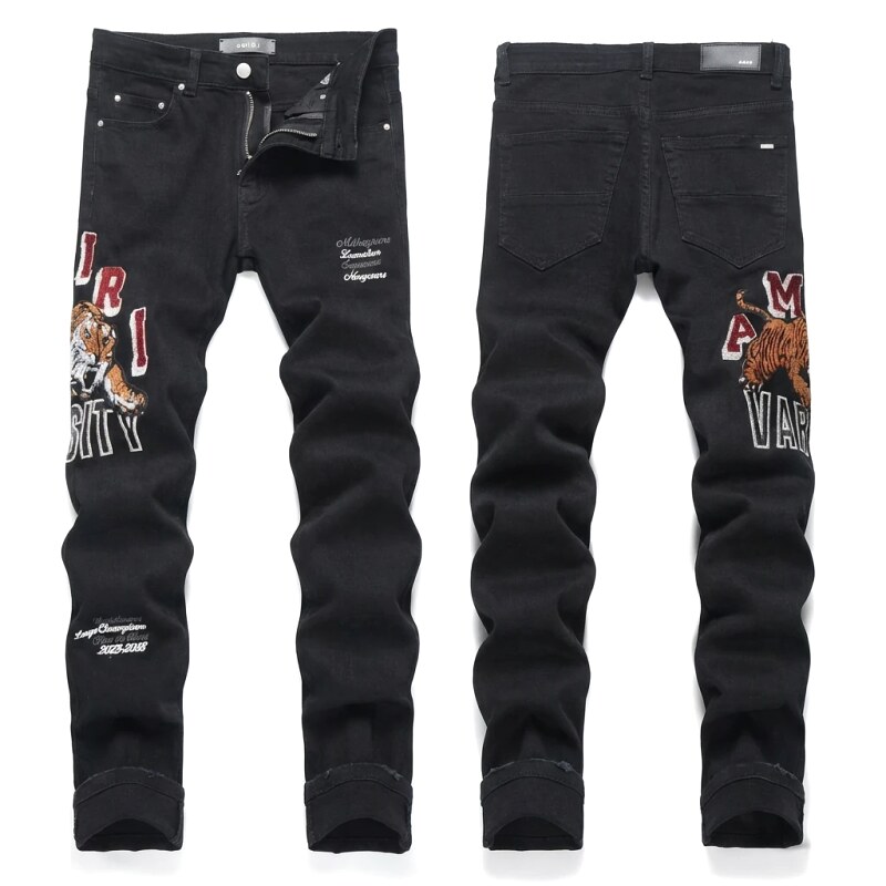 AMIRI Tiger Embroidery Trendy and Cool Style Black Pants