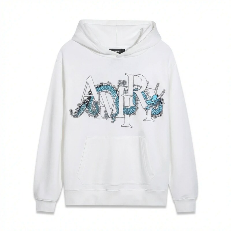 AMIRI White Hoodie with Dragon Pattern Print Style