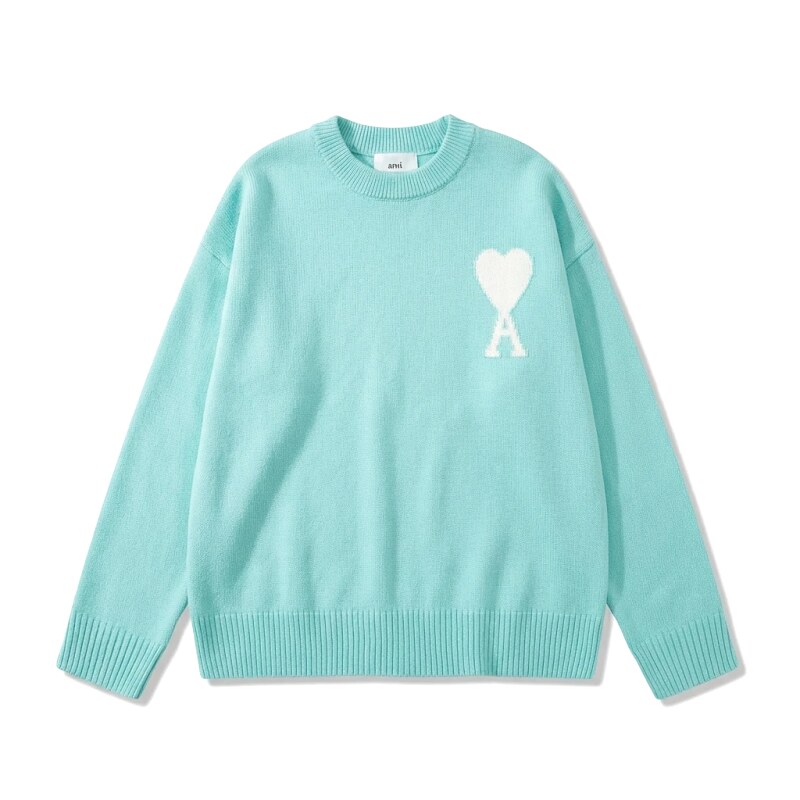 AMIRI's fresh-style blue sweater with a heart design.
