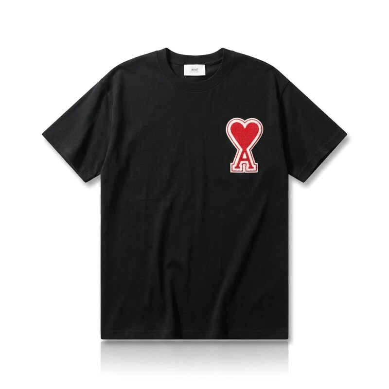 Ami's minimalist style black T-shirt with a heart design