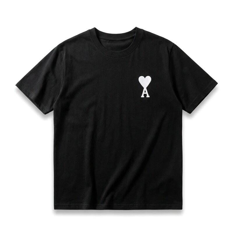 Ami's simple black T-shirt with heart embroidery