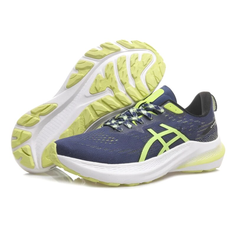 ASICS retro-style blue and yellow running shoes