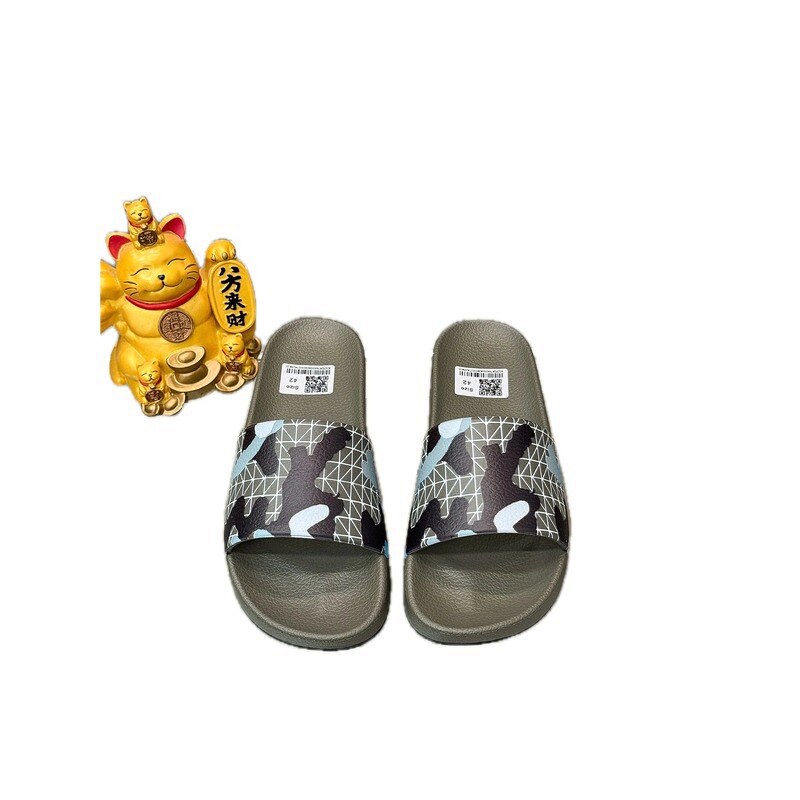 Balenciaga Camouflage Geometric Style Military Gray Slide Slippers