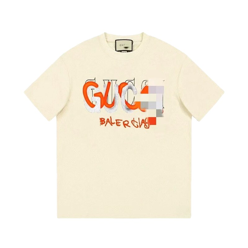 Balenciaga Co-branded Graffiti-style Beige Short-sleeve T-shirt