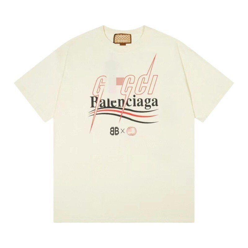 Balenciaga Co-branded Printed Streetwear Off-white Short-sleeve T-shirt
