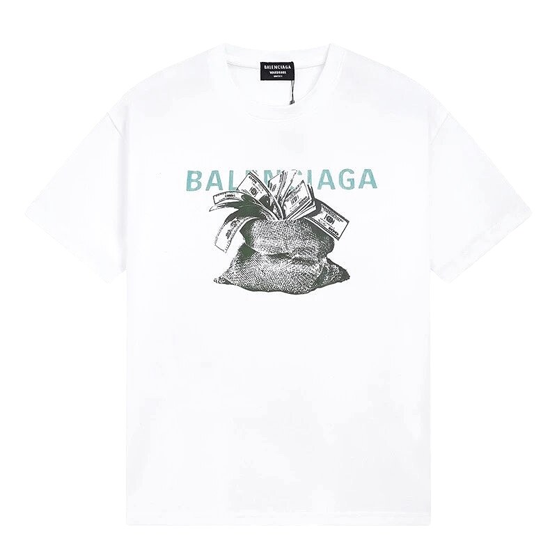 Balenciaga Dollar Bill Print Street Style White T-Shirt