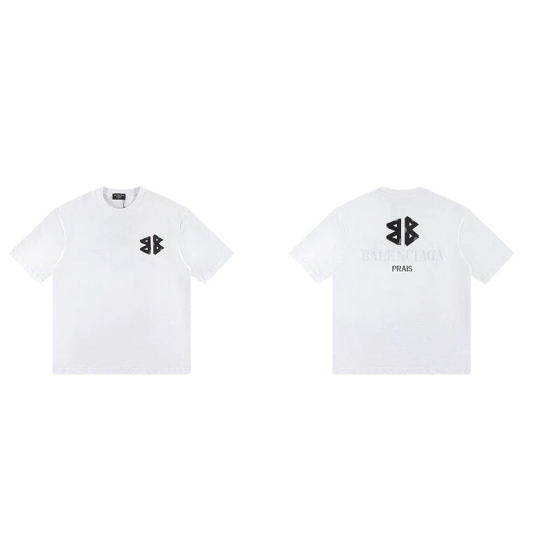 Balenciaga Double-B Print Street Style White T-Shirt