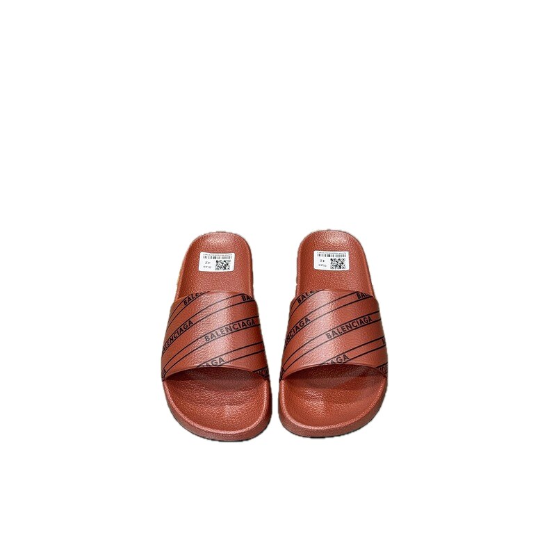Balenciaga Letter Print Streetwear Brand Reddish Brown Slide Sandals