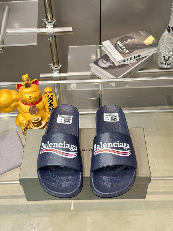 Balenciaga Logo-trend Navy Blue Slides
