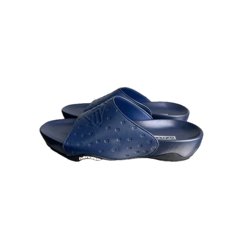 Balenciaga Monogram Streetwear Style Dark Blue Slippers