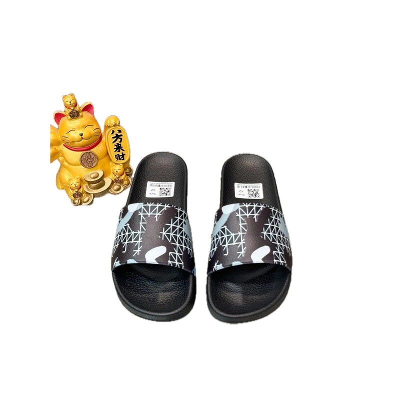 Balenciaga Plaid Camouflage Streetwear Black & Blue Slide Slippers
