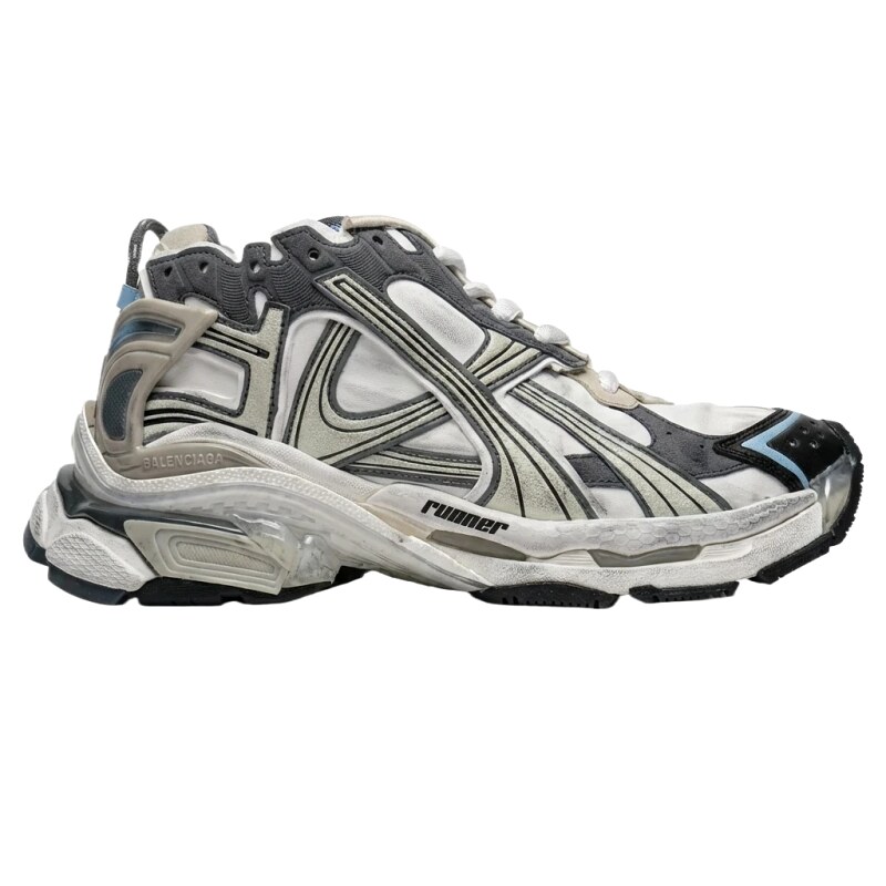 Balenciaga retro-style gray and white running shoes