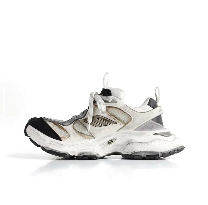 Balenciaga retro-style gray and white sneakers
