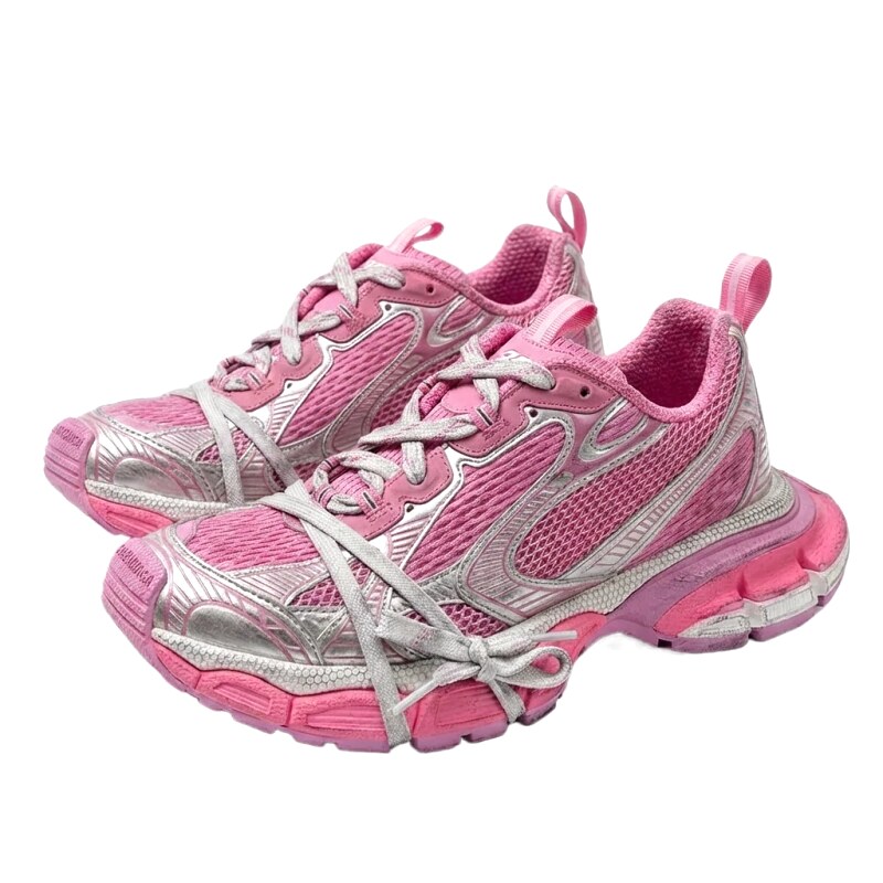 Balenciaga retro-style pink and silver sneakers