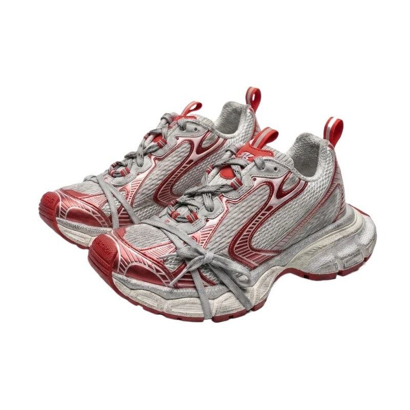 Balenciaga retro-style silver-red sports shoes
