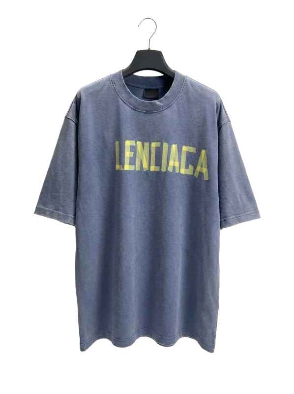 Balenciaga's alphabetic style blue T-shirt.