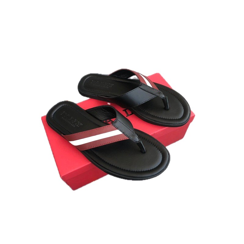 BALLY Classic Striped Casual Black and Red Flip-Flops