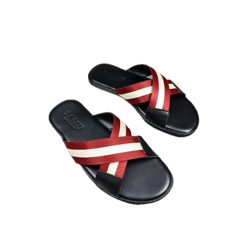 BALLY Classic Striped Casual Black and Red Slide Slippers