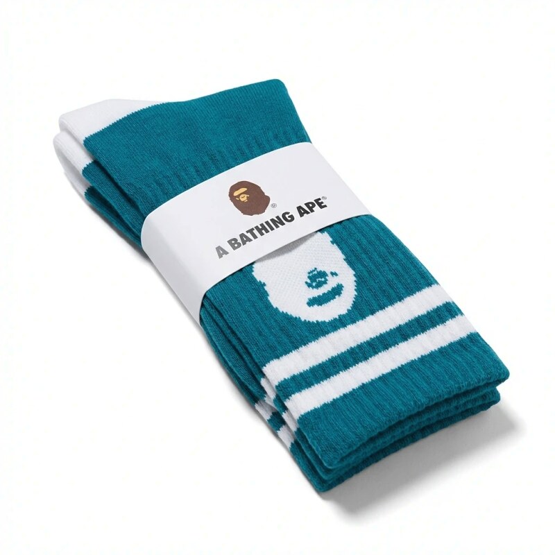 Bape Ape Head Blue and White Striped Socks