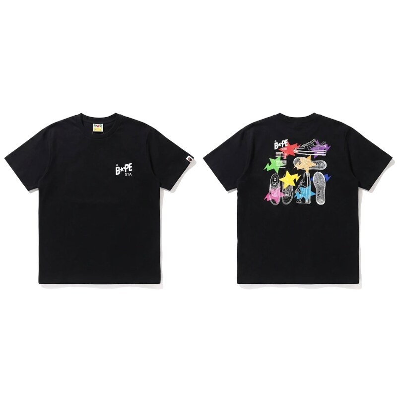 Bape black T-shirt with colorful print style
