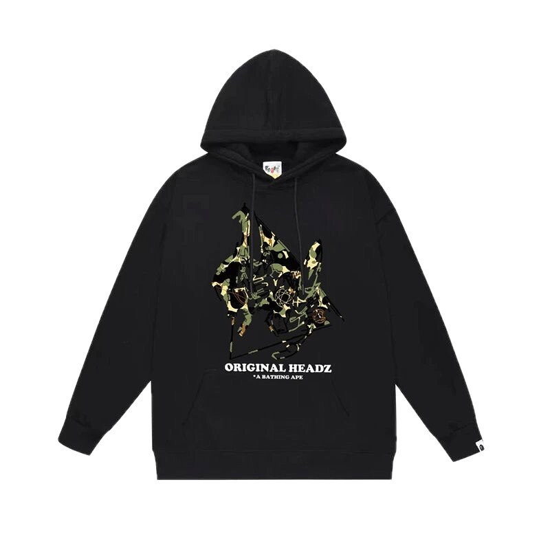 Bape camouflage-style black hoodie
