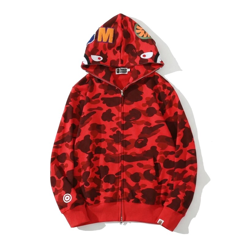 Bape camouflage-style red hoodie