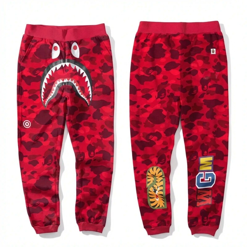 Bape camouflage-style red sweatpants
