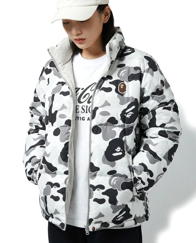 Bape camouflage-style white down jacket