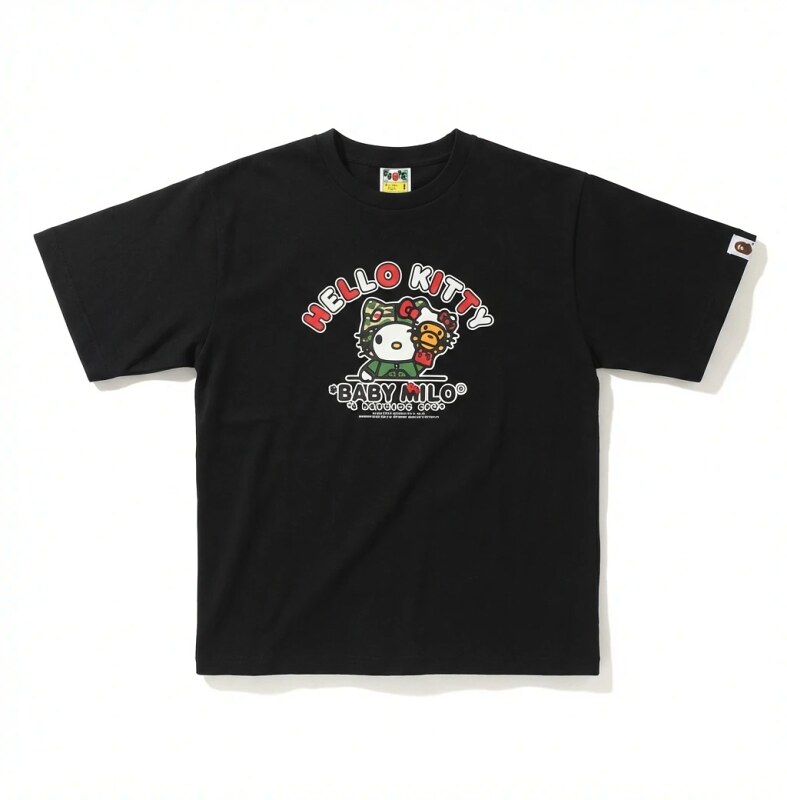 Bape Co-branded Cartoon Style Black T-shirt
