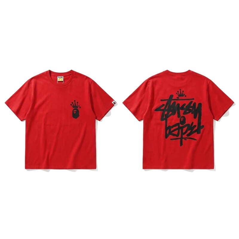 Bape Crown Graffiti Style Red T-shirt