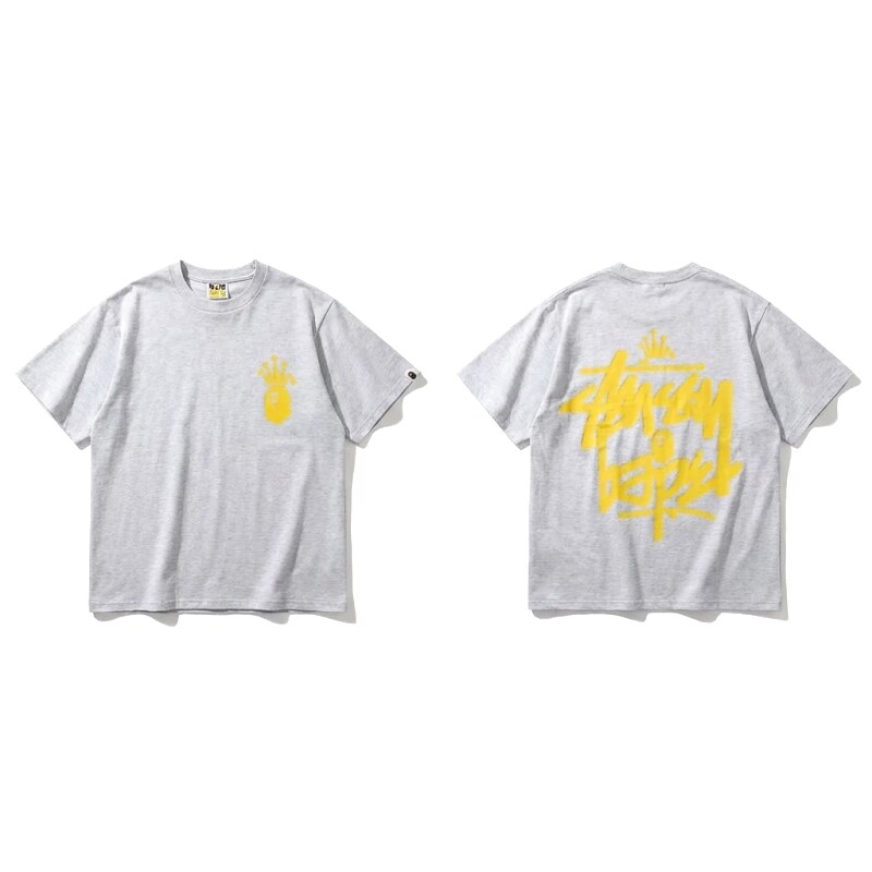 Bape Crown Trendy Brand Light Gray T-shirt